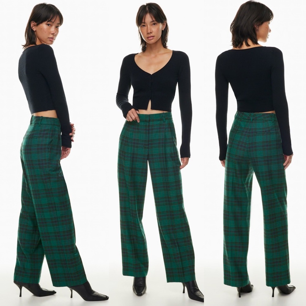 Aritzia Wilfred The Effortless Pants Avery Green Plaid Trousers Womens Size 0